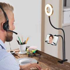 Selfie Ring Light with Phone Holder, Upgraded 2 in 1 Led Desk Lamp Lazy Bracket Tabletop Stand Flexible