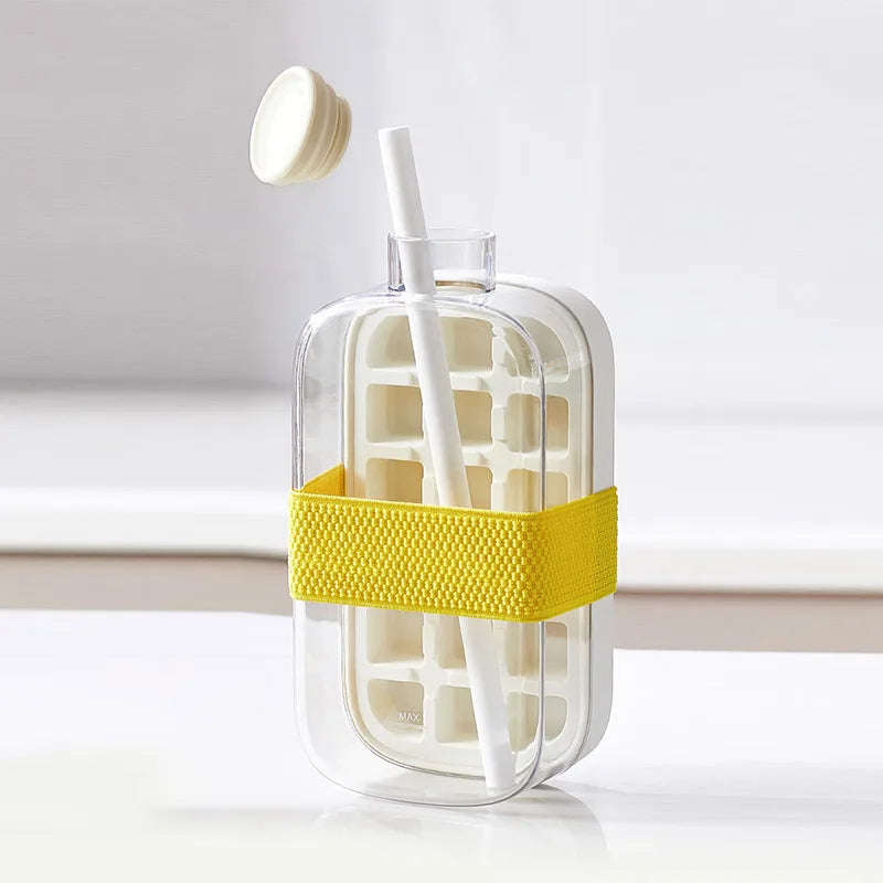 2-In-1 Ice Cube Tray & Portable Water Bottle With Straw (800ML)
