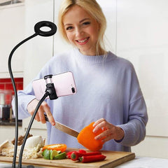 Selfie Ring Light with Phone Holder, Upgraded 2 in 1 Led Desk Lamp Lazy Bracket Tabletop Stand Flexible